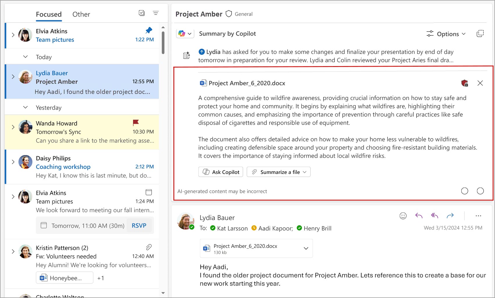 M365 Copilot Outlook attachment summaries