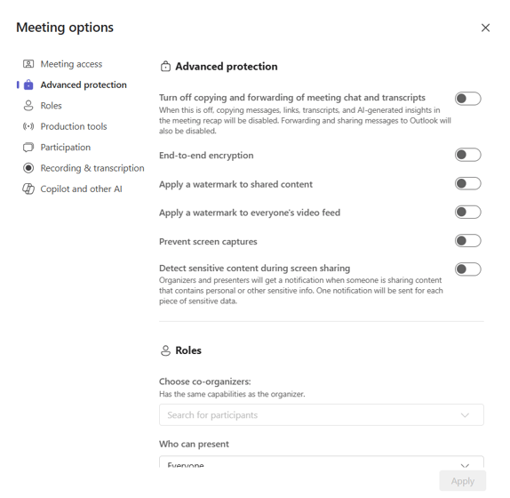 MC1140178 Prevent Screen Capture Microsoft Teams Premium