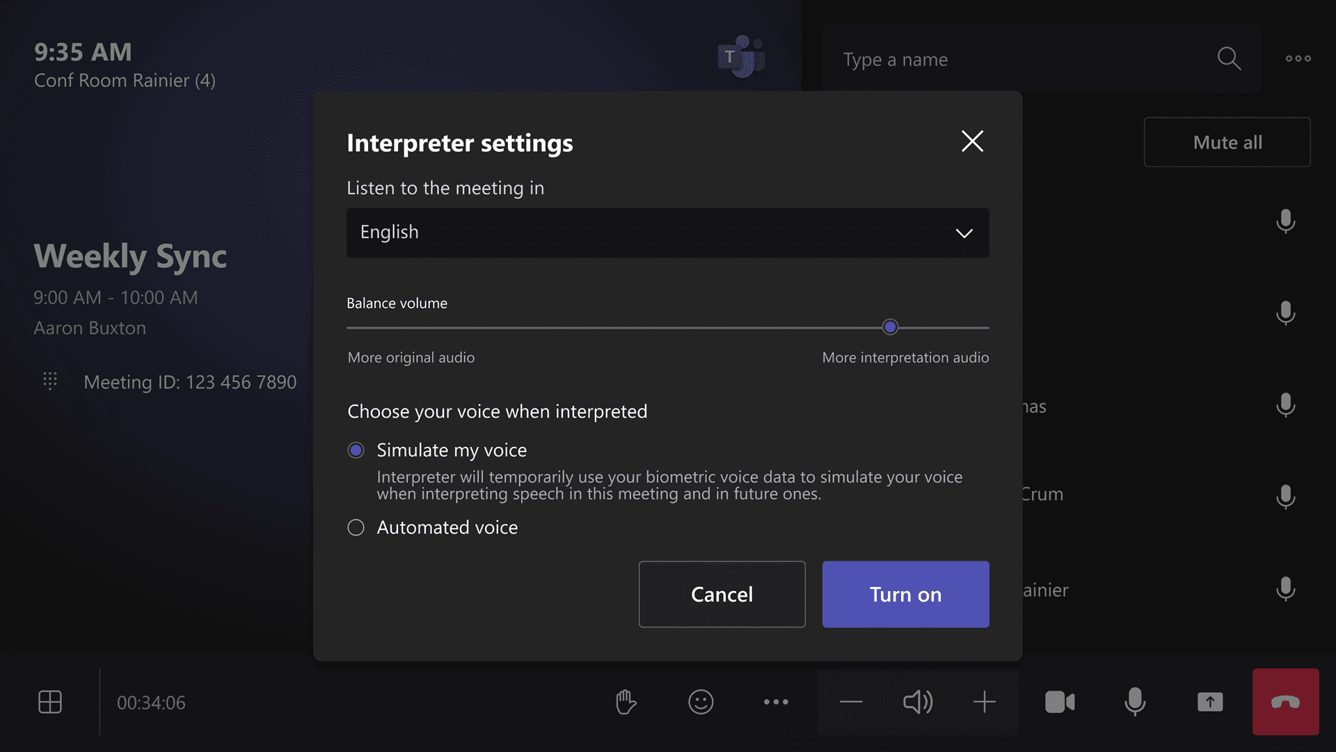 MC1188221 Interpreter Agent Support in Teams Rooms on Windows