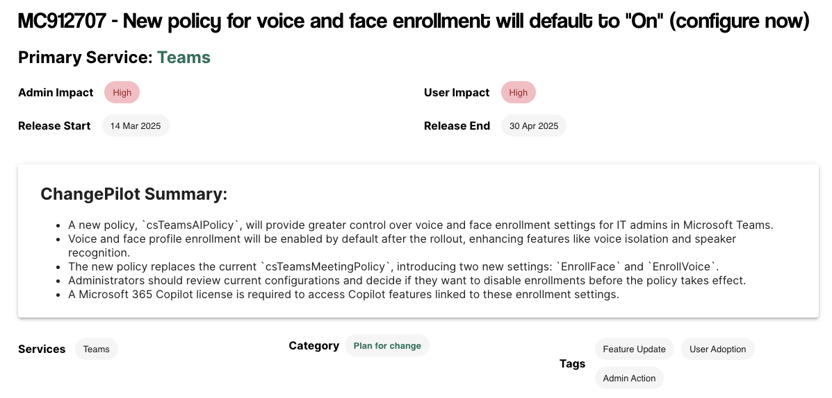 Voice and Face Enrollment Default to On in Microsoft Teams