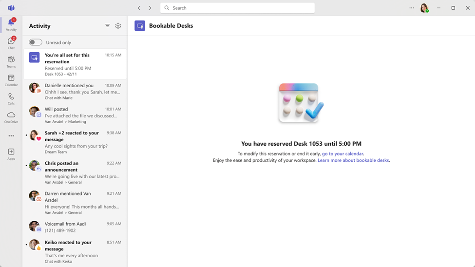 Microsoft Teams First Run Bookable Desk Experience